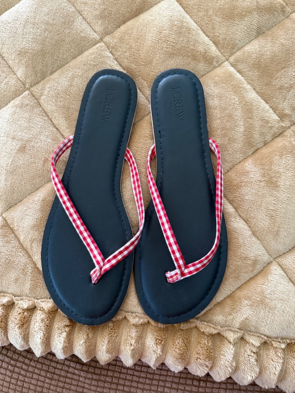 J. Crew Navy blue Flip Flops with Red Gingham Straps